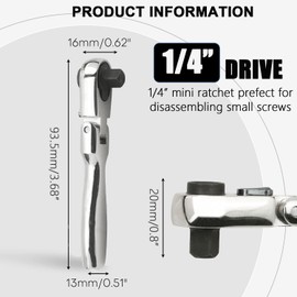 Gasea Mini Ratchet Wrench, 2 in 1 180° Rotating Flex Head Mini Ratchet, 1/4 Ratchet 72 Teeth Quick Release Ratchet Wrench Torques Socket Spanner Ratcheting Combination Wrench