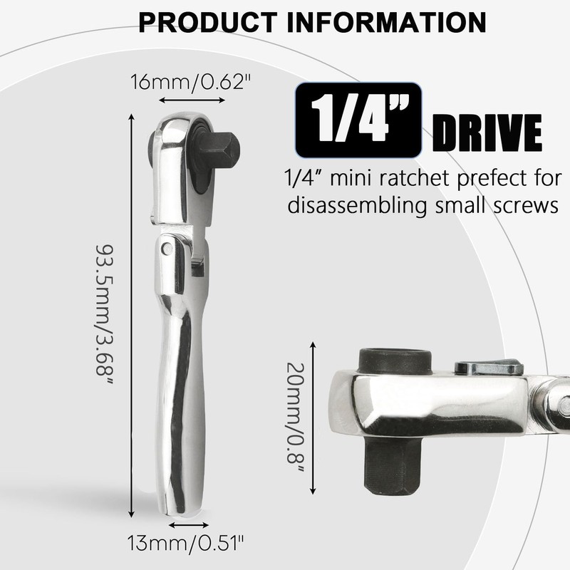 Gasea Mini Ratchet Wrench, 2 in 1 180° Rotating Flex