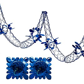 2 Pk Foil Garland Flower - Christmas Hanging Decoration Wall Ceiling Xmas Deco (Royal Blue)