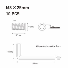 FOMGIIN Screw-in Nut M8 x 25, Pack of 10 Screw Sockets Threaded Inserts, Thread Insert Wood Screw Sleeve Zinc Alloy Hexagon Socket Nut Screw-In Thread Nuts for Wooden Furniture