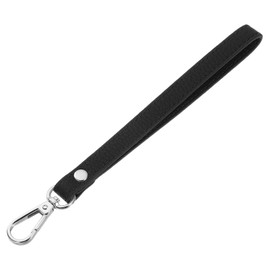 sourcing map Leather Wristlet Strap, 20cm/7.87" Long Keychain Hand Strap, Leather Replacement Wrist Strap for Purse, Clutch, Wallet, Keychain Bag DIY (Black Leather, Silver Clasp)