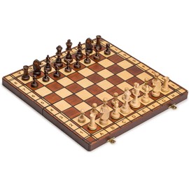 Wegiel Handmade Jowisz Professional Tournament Chess Set - Wooden 16 Inch Folding Board With Felt Base & Hand Carved Chess Pieces - Compartment Inside The Board To Store Each Piece