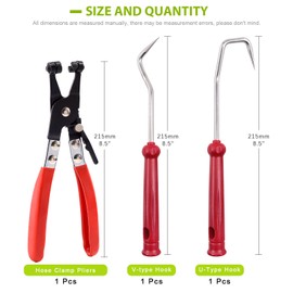 Keadic K608 7 Pieces Hose Clamp Plier Set, Including 6Pcs Hose Clamp Removal Hooks and Picks & 1Pcs Flat Band Car Water Pipe Locking Plier for Car Truck Fuel Oil Water Pipe Repair,Red