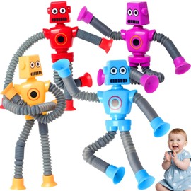 LUHI Juguetes con ventosa retráctil, juguetes robóticos con tubo sensorial de 4 piezas,juguetes de descompresión con ventosas,robots retráctiles,juguetes de descompresión adecuados para niños y niñas.