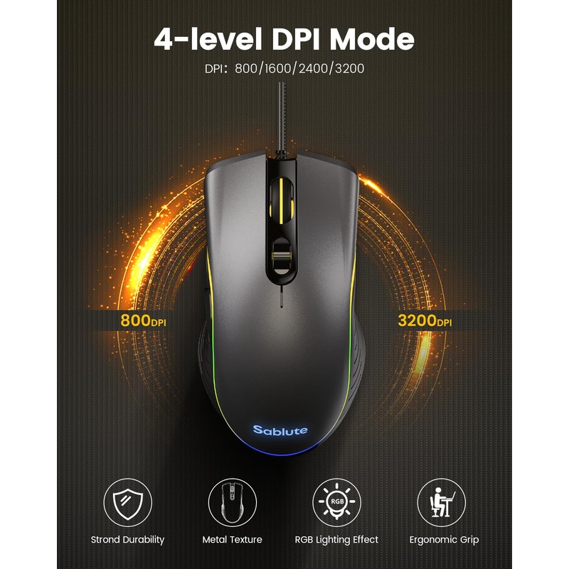 SABLUTE Gaming Keyboard and Mouse, Quiet Membrane with RGB Backlit