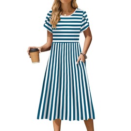 Zeagoo Womens Summer Dress Hawaiian Dresses for Women Short Sleeves Sundress Loose Shift Dress with Pockets Aline Flowy Dress Stripe Dress Petite Dresses