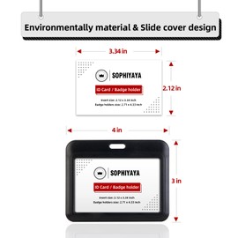 SOPHIYAYA 2 Pack Sliding Horizontal Badge Holder Hard Plastic Key Card Work Badge Sleeve for Office School Factory Teacher Student (Black)