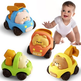 ZHUOYOU Car Toy from 1 Year, Baby Toy Car Animal Racing Car, Pack of 4 Children's Toy Car Excavator, Toy Vehicle for Toddlers 12 Months, Gift for Boys Girls from 1 2 3 Years