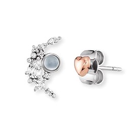 Engelsrufer Women's Stud Earrings Heart and Moonstone Made of Sterling Silver Bi-Colour – Set with 7 Zirconia Stones – Clasp – Nickel-Free – 7.5 mm, Sterling Silver, Cubic Zirconia