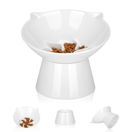 Detachable Elevated Slow Feeder Cat Bowl,7 Inch Extra Wide Cat Slow Feeder Bowl,Tilted Raised Cat Bowl Slow Feeder,Whisker Fatigue,Anti-Vomiting Adjustable Cat Food Bowl for Cats,Small Dogs