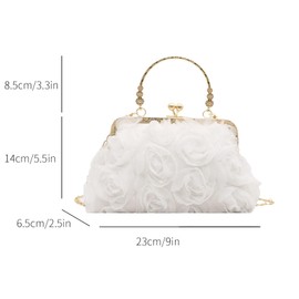 Women Clutch Purses, Elegant 3D Rose Lace Evening Bag, Vintage Retro Evening Clutch, Crossbody Shoulder Purse, White