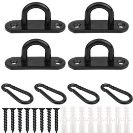 4 Pack Pad Eye Plate and Carabiner Clips Hook and Eye U Shaped Bracket Hooks Stainless Steel Ceiling Hook Suspension Ceiling Hooks with Screws and Plastic Plugs for Wall Mount Marine