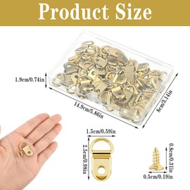 D Rings for Picture Hanging, 50 Pcs Metal D Ring Picture Hangers with Screws Picture Hanging Kit D Rings Heavy Duty Canvas Hooks