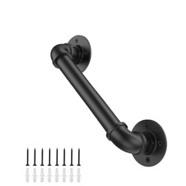 Willstar 1FT Industrial Staircase Handrail Non-Slip Pipe Bar Foot Rail Wall Mount Stair Rail Vintage Grab Bar for Steps Black Iron Pipe Handrail for Outdoor Indoor Stairs Loft Porch Hand Rail (1ft)