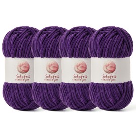 4 Pack Chunky Chenille Yarn for Crocheting, Baby Yarn for Crocheting Soft Blanket, 349.9 yds /14.1 oz Crochet Yarn, Bulky 5 Amigurumi Yarns, Fluffy Velvet Yarns for Knitting Crafts (4 Violet)