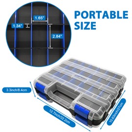 Double Side Tool Box Organizer, Hardware Storage Box, Portable Small Parts Organizer with Removable Plastic Dividers for Screws, Nuts, Nails, Bolts (Blue)