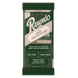 Rawmio Premium Dark Chocolate Bar - Organic, Raw, Gluten-Free, 70% Cacao with Vanilla Bean, Pack of 12, 1.76 oz