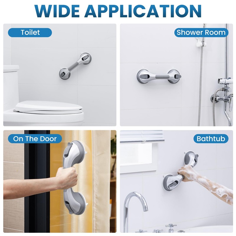LEVERLOC Shower Grab Bar, 12 Inch Suction Grab Bars for