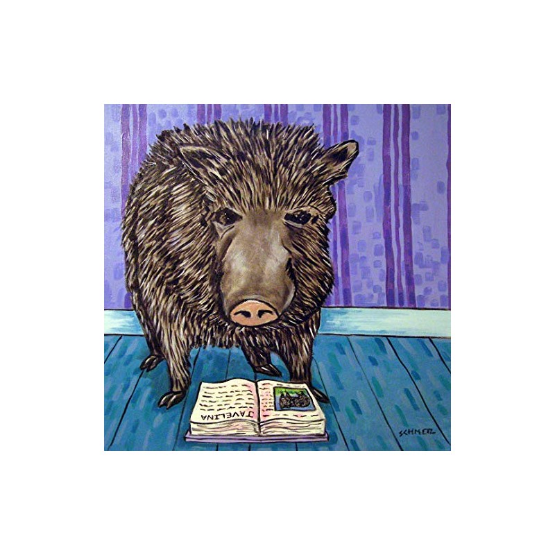 Javelina reading library decor animal art tile coaster gift