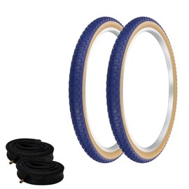PRO+ Pair of Bicycle TIRE 24" X 1.75" Blue/Gum SIDEWALL COMP III Tread (2) Tires W/Heavy Duty Tubes BMX Bike P-104A