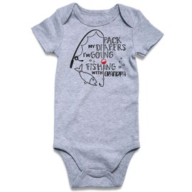 Loveternal Baby Pack My Diapers I'm Going Fishing with Grandpa Bodysuits Outfits 4 Months Cotton Romper Gender Neutral Shower Gift Envelope Folds Onsie 3-6 Months Grey