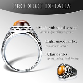 Dochais Great gift for men, jewellery men's ring made of stainless steel, ring black men's gemstone ring, round signet rings, Stainless Steel