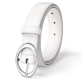 SANSTHS Women Leather Belts for Jeans Pants Dresses Fashion Ladies Waist Belt Silver Buckle,white,XL
