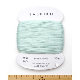Dharma Sashiko Yarn, Card-wound COL.206 Mint, Approx. 98.8 ft (30 m), 01-2410 Light Blue