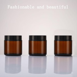 Oidium 4 oz Glass Jars with Lids,(4-Pack) Amber Glass Jars,Lotion Container with Black Lid For Body Butter,Powder, Ointment,Lotion,etc (Amber color（4oz plastic lid ）)