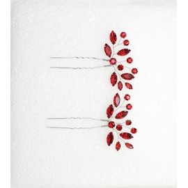 Faship Gorgeous Red Rhinestone Crystal Floral Hair Pins Accessories 2 Pcs