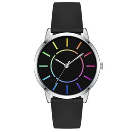 Bisley Women's Rainbow Watch Black Silicone Strap Waterproof Watch Fashion Analog Quartz Watches