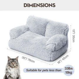 Mewoo Pet Bed for Cats & Small Dogs, Washable Puppy Sleeping Bed Cat Couch Pet Sofa Bed, Soft Calming Cat Sofa Beds for Indoor Cats Anti-Slip Bottom (Grey)