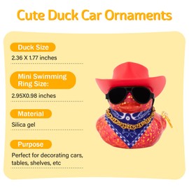 wonuu Rubber Duck Car Ornaments Dashboard Decorations with Cowboy Hat Bandanna Necklace for 4th of July Independence Day Accessories Labor Day, Glitter-Purple Red White Blue Star Stripe Flag