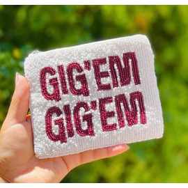 GigEm Beaded Coin Purse, Gig'Em Coin Purse, Small Wallets, Coin Purse, College Gifts, Football Coin Purse