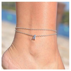 Andelaisi Boho Letter A Ankle Bracelet Layered Initial A Anklet Bracelet Silver Letter A Anklet Foot Chain Vintage Alphabet Chain Anklet for Women