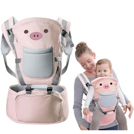 FINYQBET Cangurera Portabebé Mochila Multifuncional Con Asiento Bebé rosa，10 en 1 Portabebés Transpirable para Niños de 0 a 40 Meses, 25 kg Máx, con Bolsillos y Capucha