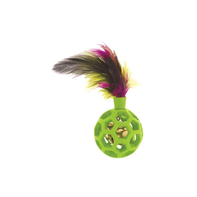JW Pet Cataction Feather Ball with Bell, Cat Toy, Green,