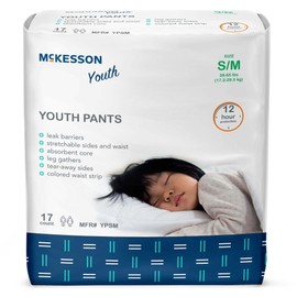 McKesson Youth Pants, Overnight Pediatric Pants for Boys or Girls, Disposable Training Pant, 12 Hour Protection - Size Small/Medium, 38-65 lbs, 17 Count, 4 Packs, 68 Total