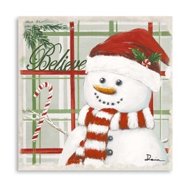 Christmas Wall Decor Snowman Picture with Santa Claus Hat Red and White Scarf Canvas Printing Painting Wall Art Home Décor for Bathroom Bedroom Living Room Office Framed Ready to Hang(24"x24"x 1Panel)