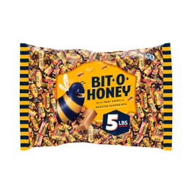 Bit-O-Honey Bit O Honey Candy - Individually Wrapped Honey Taffy with Roasted Almond Bits, Gluten-Free, Classic Bite-Sized Treats, Sweet and Chewy Taffy Candy Bulk Bag - 5 LBS