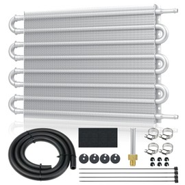 Universal 5/16" Transmission Oil Cooler Kit, Aluminium alloy 8 Pass Tube and Fin Oil Cooler Kit with Hose Mounting Kit, Silver
