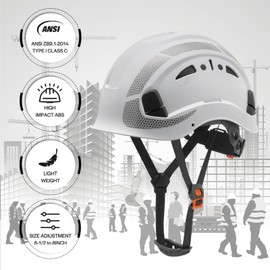 LOHASWORK Hard Hat, Construction Safety Helmet, Hard Hat with Chin Strap, Cascos De Construccion, Hard Hats Construction OSHA Approved, Forestry Aborist Work Helmets for Men Women (06 White)