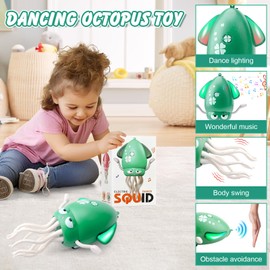 Dancing Squid Toy,Funny Electric Dancing Octopus Toy with LED & Music,Crawling Octopus for Stress Relief & Kids,Magic Squid Tummy Time Toy For Boys Girls Birthday Gifts