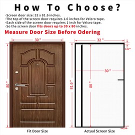 CHIYUNS Reversible Left Right Side Opening Screen Door Mesh Magnetic Closure Heavy Duty, Self Closing Fiberglass Bug Net with Magnet for Sliding Doors & Doorway, Pet Friendly, 30 x 80 inch