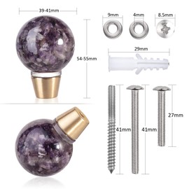 SUNYIK Pack of 2 Resin Crystal Ball Cabinet Knobs with Screws Polished Stone Drawer Pull Handle Furniture Decor Knobs for Dresser Cupboard Kitchen, Amethyst