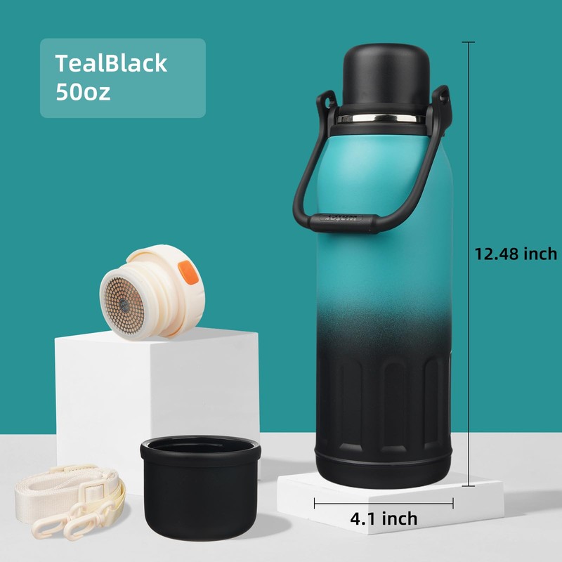 Insulated Water Bottle with Handle and Strap,Vacuum Travel Tumbler with