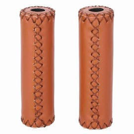 Leather Handlebar Grips Cover, 1 Pair Retro Mountain Bike Handlebar Grips Hand-Stitched Beach Cruiser Bike Grips Fits Most 22.2mm (7/8") Bicycle Handlebar(Brown)