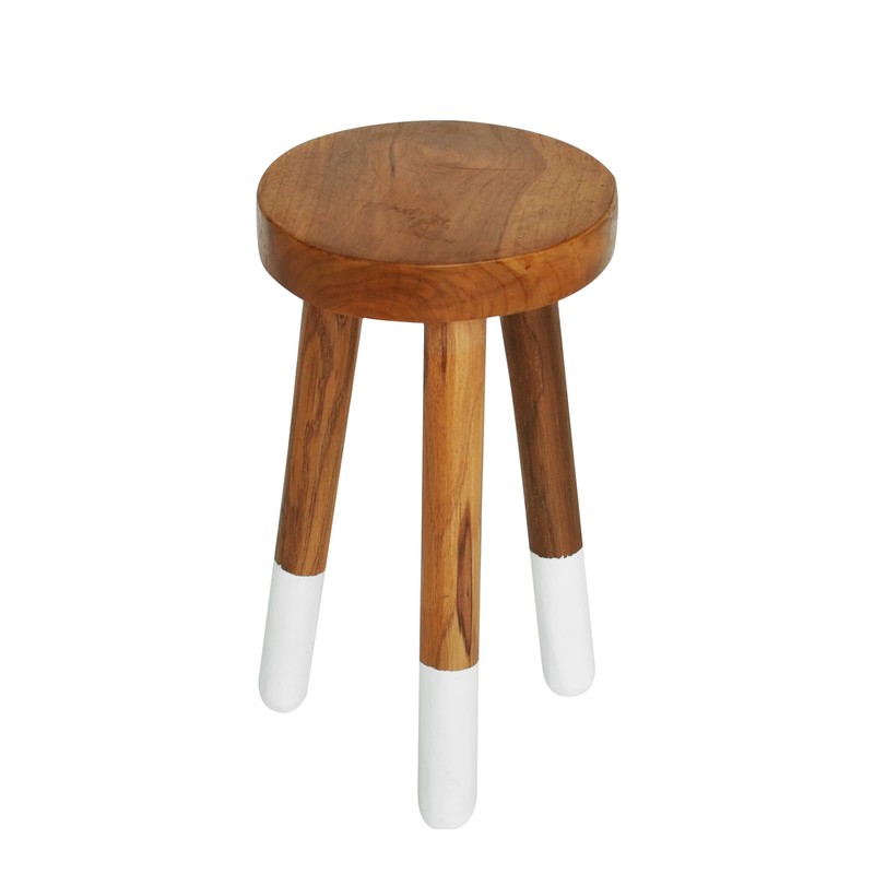 JOLLYMER Teak 11.8" Round Dip Dyed Teak Stool | Wood