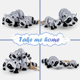 3D Printed Raccoon Animal Set with Clip-On Mini Version – Articulated Large and Small Fidget Raccoon Toys – 3D Printed Animal Duo with 2 Metal Rings – Collectible Gift for Bag or Desk