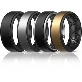 Egnaro Silicone Rings for Men 1/4/5/6/7 Multipack of Breathable Mens Silicone Rubber Wedding Rings Bands - Step Edge
